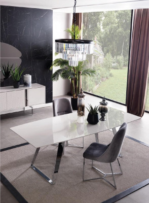 Esszimmer Gruppe Set Tisch 4x Stühle Anrichte Spiegel 7tlg. Grau Essgarnitur