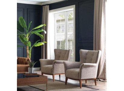 Chesterfield Sessel Couch Polster Luxus Holz mit Textil Stil Modern Lounge