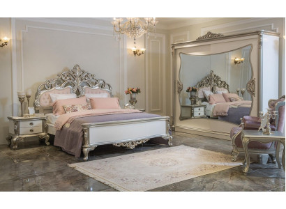 Schlafzimmer Set Luxus Bett 2x Nachttisch Kleiderschrank Sessel 6tlg.