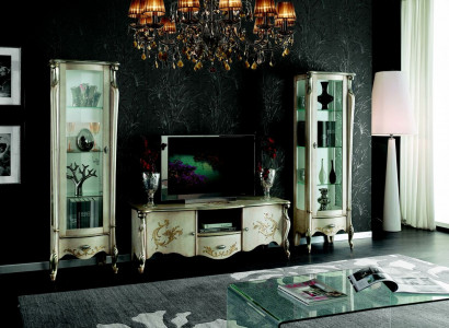 Schicke Set Garnitur 3tlg Rtv mit 2x Vitrine Italienische Möbel Klassische Stil