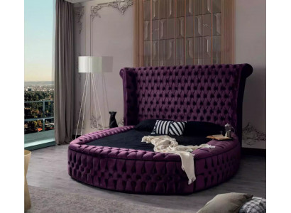 Rundes Chesterfield Bett Lila Betten Möbel Samt Textil Hotel Einrichtung Doppel