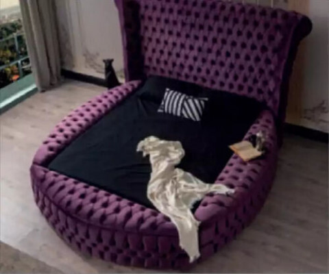 Rundes Chesterfield Bett Lila Betten Möbel Samt Textil Hotel Einrichtung Doppel