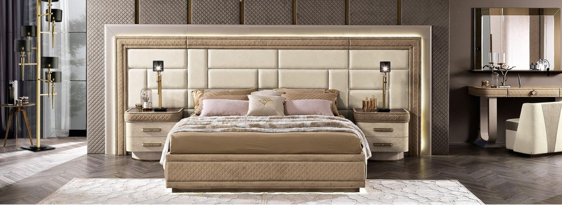 Schlafzimmermöbel Bett Massiv Beige Italienische Möbel Holz Doppelbett