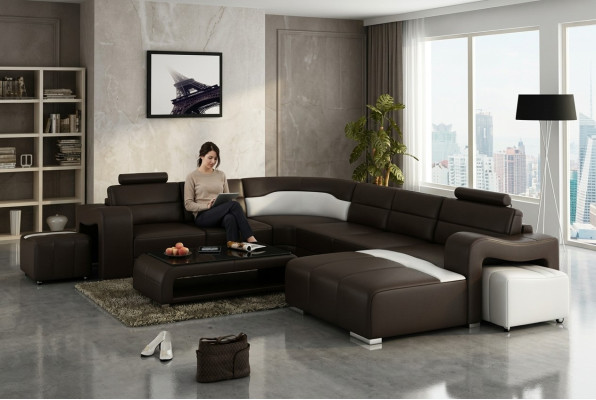 Ledersofa Couch Wohnlandschaft Ecksofa Eck Garnitur Design Modern Sofa