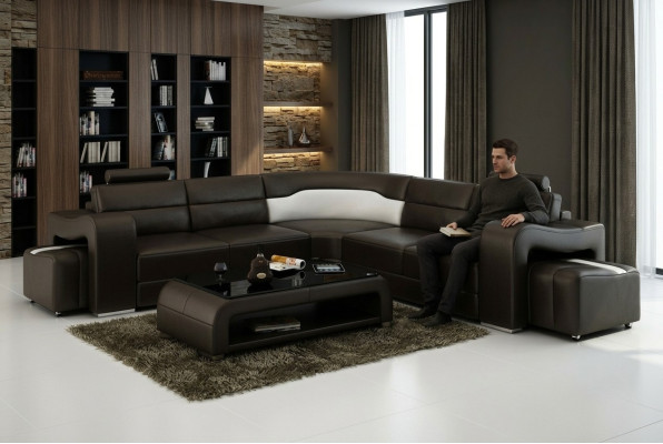 Ledersofa Couch Wohnlandschaft Ecksofa Eck Garnitur Design Modern Sofa F3008B