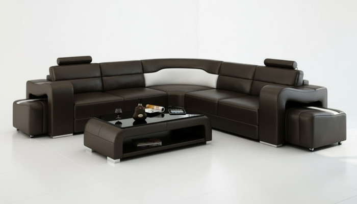Ledersofa Couch Wohnlandschaft Ecksofa Eck Garnitur Design Modern Sofa F3008B