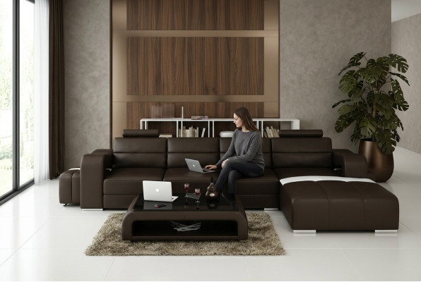 Ledersofa Couch Wohnlandschaft Ecksofa Eck Garnitur Design Modern Sofa F3008C