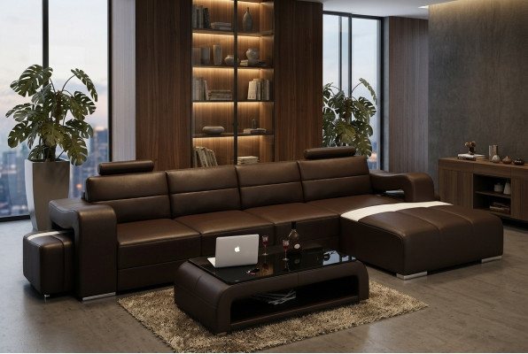 Ledersofa Couch Wohnlandschaft Ecksofa Eck Garnitur Design Modern Sofa F3008C