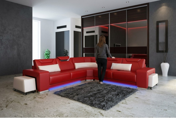 Ledersofa Couch Wohnlandschaft Ecksofa Eck Garnitur Design Modern Sofa F3011B