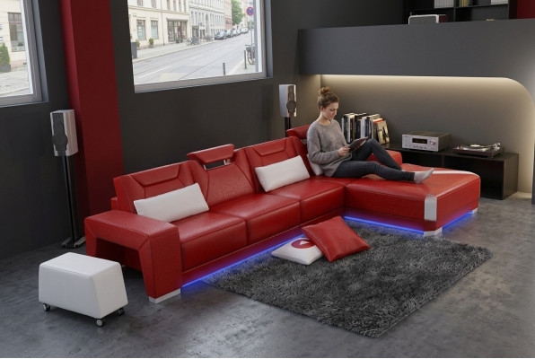 Ledersofa Couch Wohnlandschaft Ecksofa Eck Garnitur Design Modern Sofa F3011C