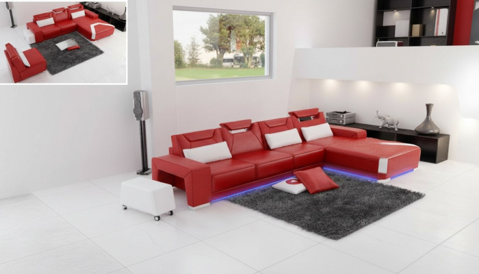 Ledersofa Couch Wohnlandschaft Ecksofa Eck Garnitur Design Modern Sofa F3011C