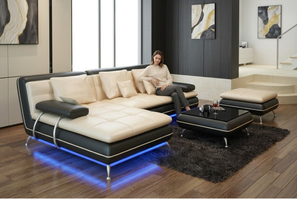 Ledersofa Couch Wohnlandschaft Ecksofa Eck Garnitur Design Modern Sofa Neu F3015