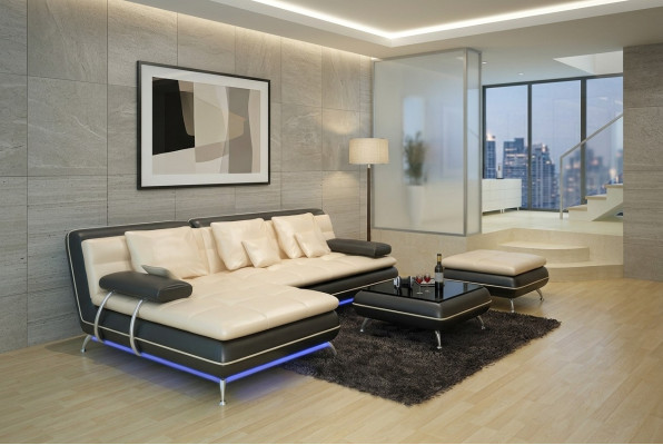 Ledersofa Couch Wohnlandschaft Ecksofa Eck Garnitur Design Modern Sofa Neu F3015