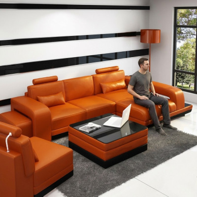 Ledersofa Couch Wohnlandschaft Ecksofa Eck Garnitur Design Modern Sofa F3017C