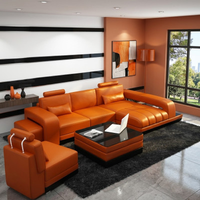 Ledersofa Couch Wohnlandschaft Ecksofa Eck Garnitur Design Modern Sofa F3017C