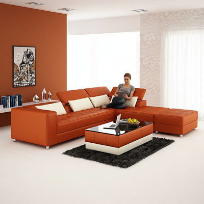 Ledersofa Couch Wohnlandschaft Ecksofa Eck Garnitur Design Modern Sofa F3018