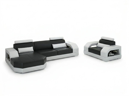 Ledersofa Couch Wohnlandschaft Ecksofa + 1 Sitzer Garnitur Design Modern G8001E