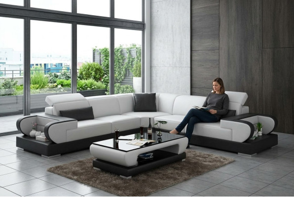 Ledersofa Couch Wohnlandschaft Ecksofa Eck Garnitur Design Modern Sofa G8002B