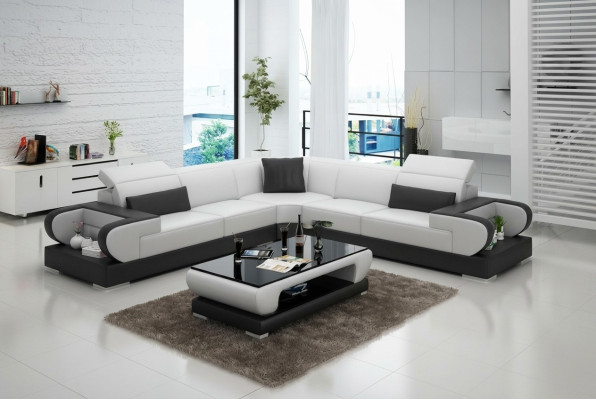 Ledersofa Couch Wohnlandschaft Ecksofa Eck Garnitur Design Modern Sofa G8002B