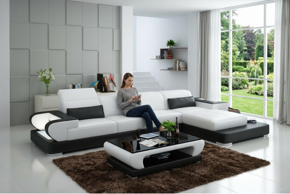 Ledersofa Couch Wohnlandschaft Ecksofa Eck Garnitur Design Modern Sofa G8002C