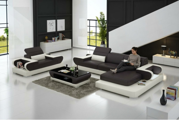 Design XXL Big Sofa Ecksofa Ledersofa Couch Sessel Polster Wohnlandschaft G8002E