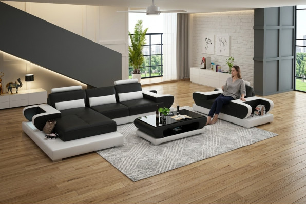 Design XXL Big Sofa Ecksofa Ledersofa Couch Polster Ecke Wohnlandschaft G8003E
