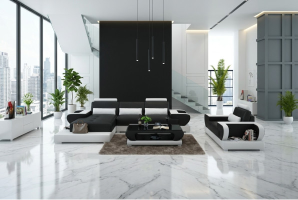 Design XXL Big Sofa Ecksofa Ledersofa Couch Polster Ecke Wohnlandschaft G8003E