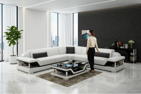 Ledersofa Couch Wohnlandschaft Ecksofa Eck Garnitur Design Modern Sofa G8004B
