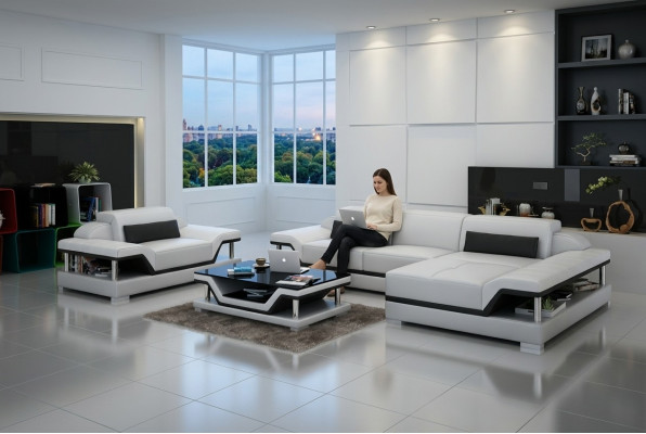 Design Ledersofa Sofa Couch Polster Eck Wohnlandschaft Garnitur Sofas Neu G8004F