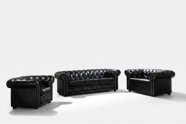 Chesterfield Ledersofa Sofa Couch Polster Sitz Set Polster Garnitur 3+2 Sitzer