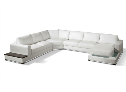 Große Ledersofa Couch Sitz Polster Eck Garnitur Wohnlandschaft mit Beleuchtung