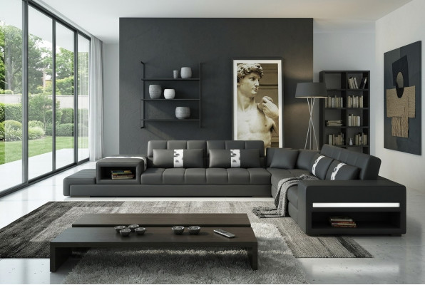 Ledersofa Couch Wohnlandschaft Ecksofa Eck Garnitur Design Sofa Modern