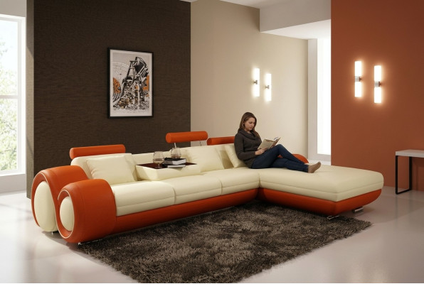 Ledersofa Couch Wohnlandschaft Ecksofa Eck Garnitur Design Modern Sofa A1163E
