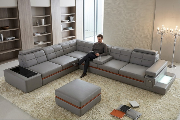 Ledersofa Couch Wohnlandschaft Ecksofa Eck Garnitur Design Modern Sofa B2011