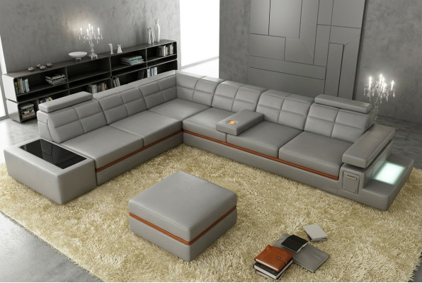 Ledersofa Couch Wohnlandschaft Ecksofa Eck Garnitur Design Modern Sofa B2011