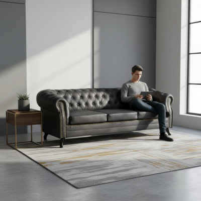 Chesterfield Sofagarnitur Sofa 3+1 Couch Polster Set Sofas Couchen Couchen Leder