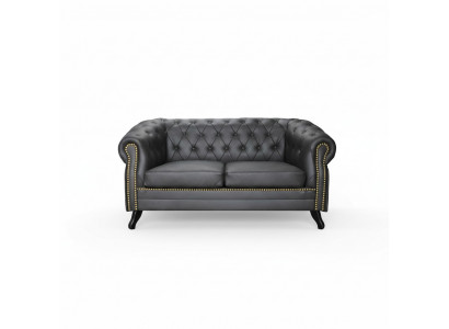 Chesterfield Sofa Couch Polster 2 Sitzer Couchen Schwarz Leder Textil Sofa Sitz