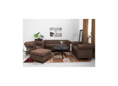 Chesterfield 3+2+1 Sitzer Sofagarnitur + Hocker Couch Sofa Leder Textil Couchen