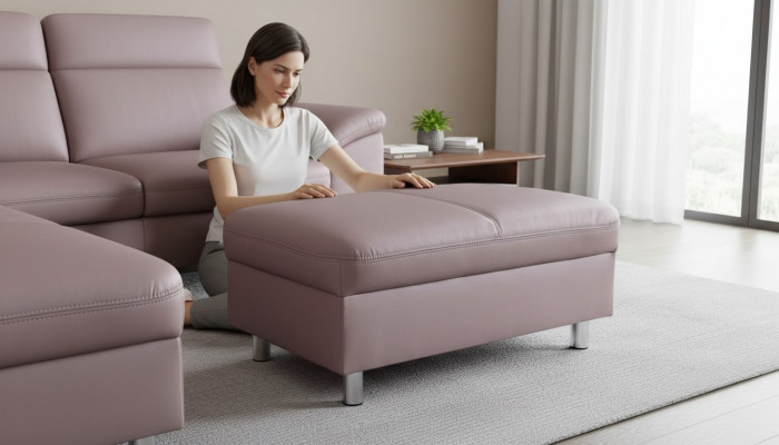 XXL Club Lounge Hocker Pufa Leder Ottoman Designer Textil Fußhocker Design