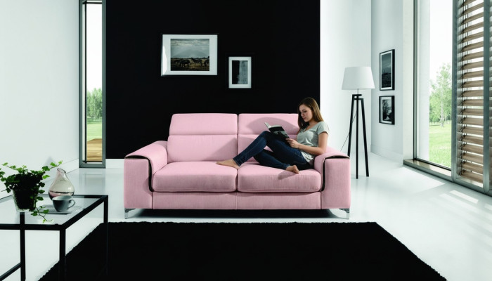 Ein respektables modernes und komfortables 2-Sitzer-Sofa in stilvoller rosa Farbe