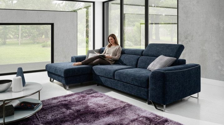 Stoff Sofa Couch Polster Eck Design Garnitur Blaue Wohnlandschaft Textil