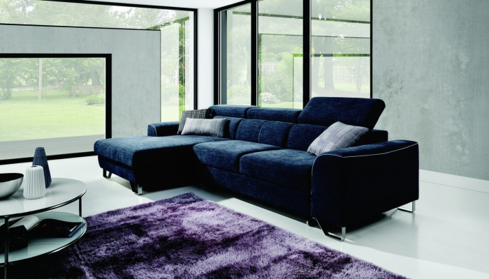 Stoff Sofa Couch Polster Eck Design Garnitur Blaue Wohnlandschaft Textil