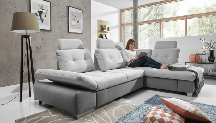 Textil Ecksofa Sofa Couch Polster Eck Garnitur Stoff Schlaf Wohnlandschaft Neu