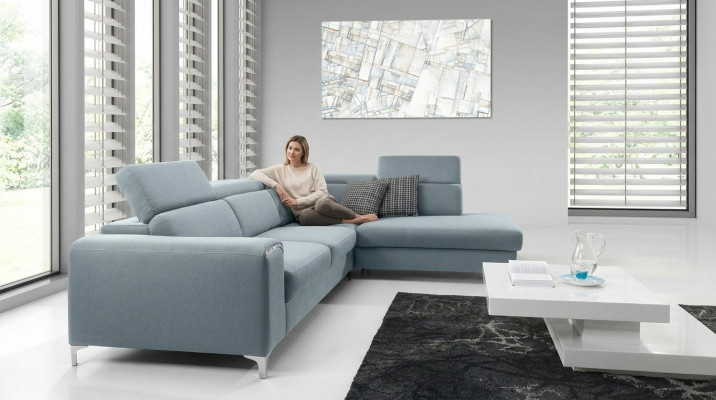 Designer-komfortables, weiches Ecksofa in exquisitem Blau für das Wohnzimmer
