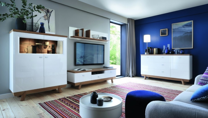 Wohnzimmer Garnitur Set Wohnwand Sideboard Vitrine Regal Design Hotel Möbel Neu