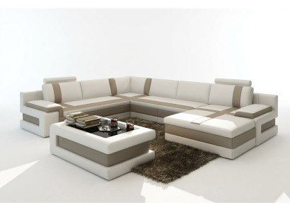 Ledersofa Couch Wohnlandschaft U-Form Design Modern Sofa Eck Sofas