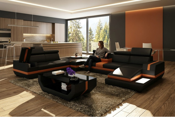 Ledersofa Couch Wohnlandschaft U-Form Design Modern Sofa Eck Sofas Design 5099