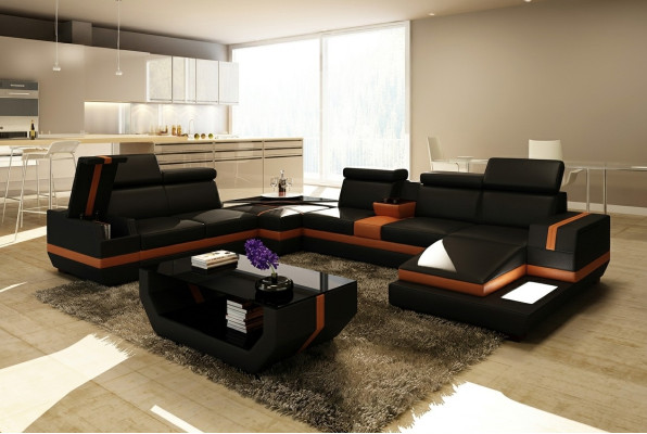Ledersofa Couch Wohnlandschaft U-Form Design Modern Sofa Eck Sofas Design 5099