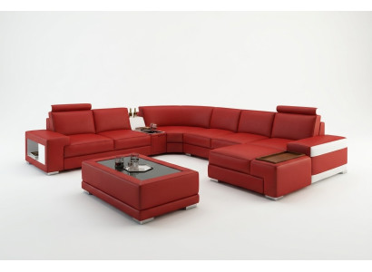 Ledersofa Couch Wohnlandschaft U-Form Design Modern Sofa 5103 Sofas