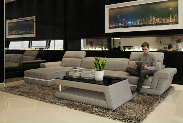 Ledersofa Couch Wohnlandschaft L-Form Design Modern Sofa 5136B Sofas